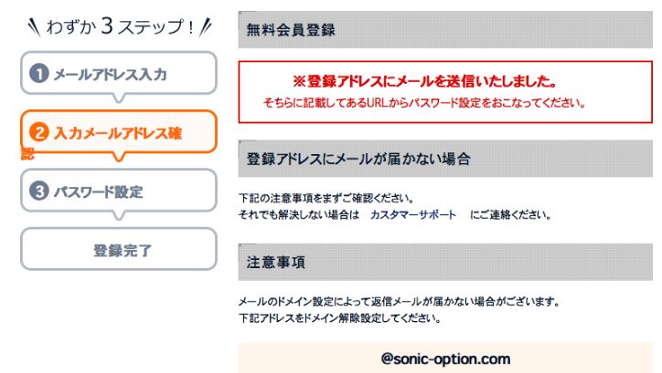 SONIC OPTION 登録画面